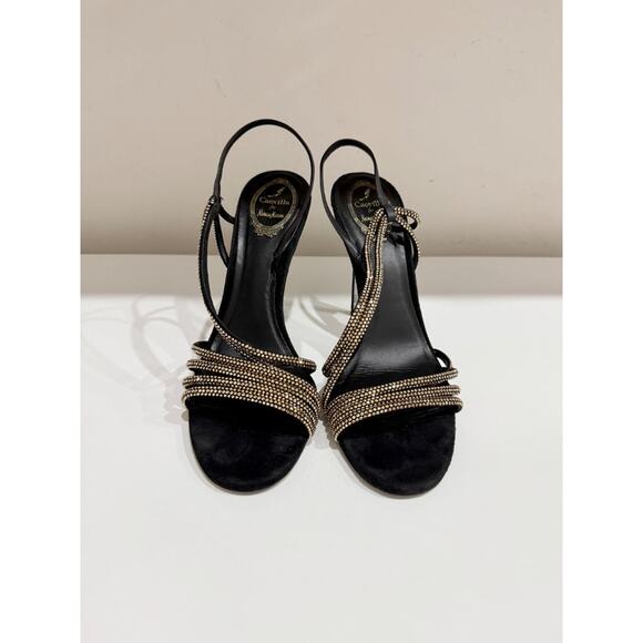 Rene Caovilla Swarovski Crystal Asymmetric Satin Slingback Heels Black EU 40.5 - Picture 3 of 7